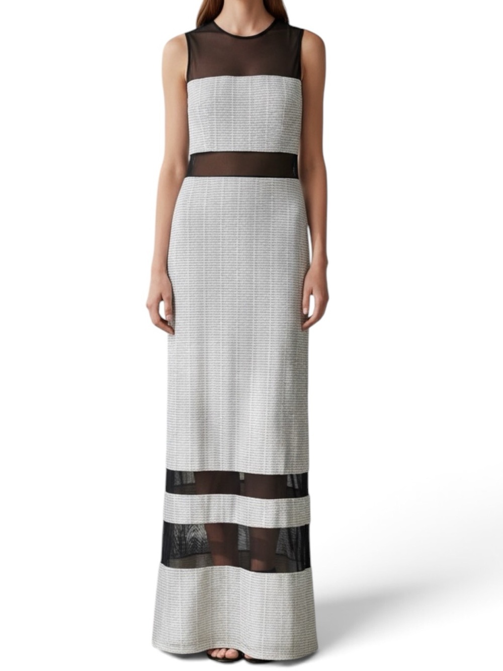 ABS Allen Schwartz Evening Gown White & Black Mesh Panel Size M